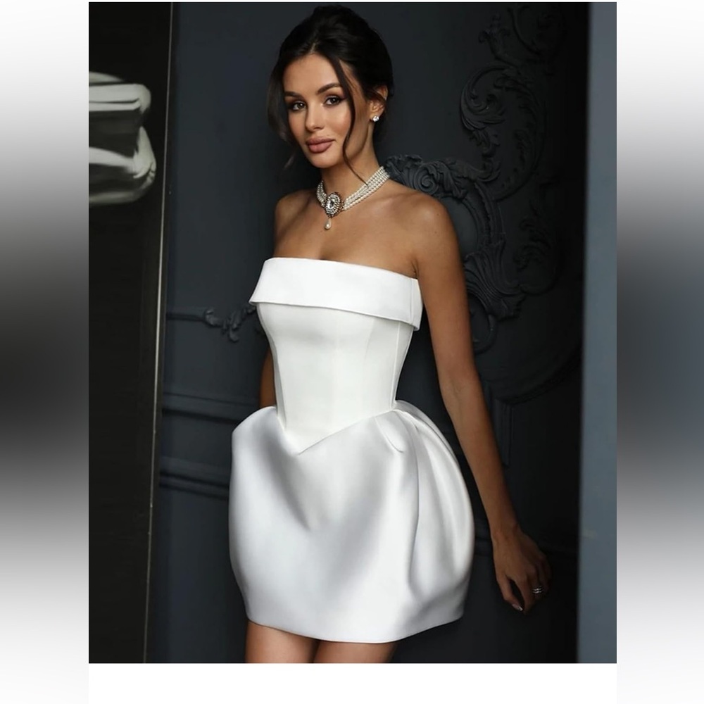 Strapless Satin Pleated Mini Dress